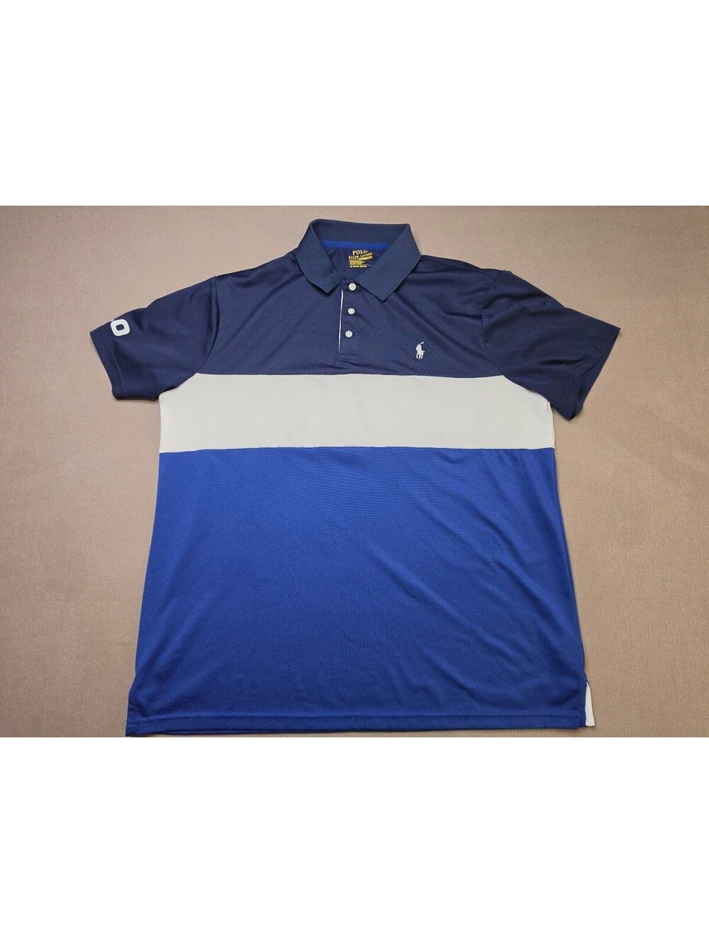 Polo Ralph Lauren Performance Men’s XL Colorblock Golf Polo Shirt Blue White